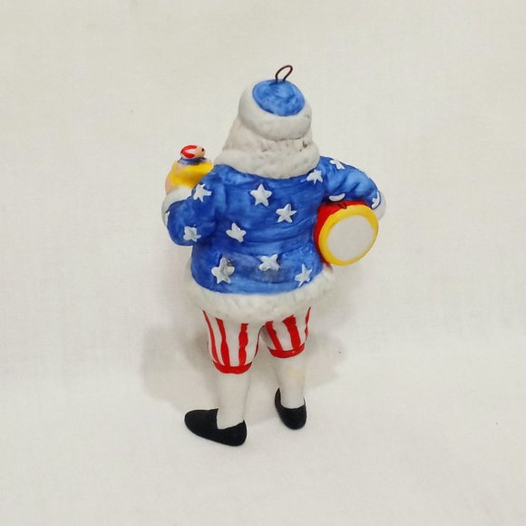 Patriotic Santa Christmas Ornament 1863 Style 3" Tom Tierney Ceramic Drum Doll - Picture 3 of 6